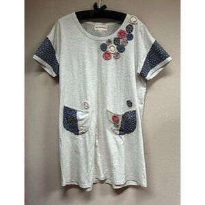 Ribbonwork Womens Medium Applique Detail Short Sleeve Shift Dress Gray Artsy